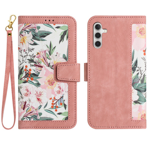 Samsung Galaxy A16 5G Floral Pattern Leather Phone Case with Lanyard - Pink